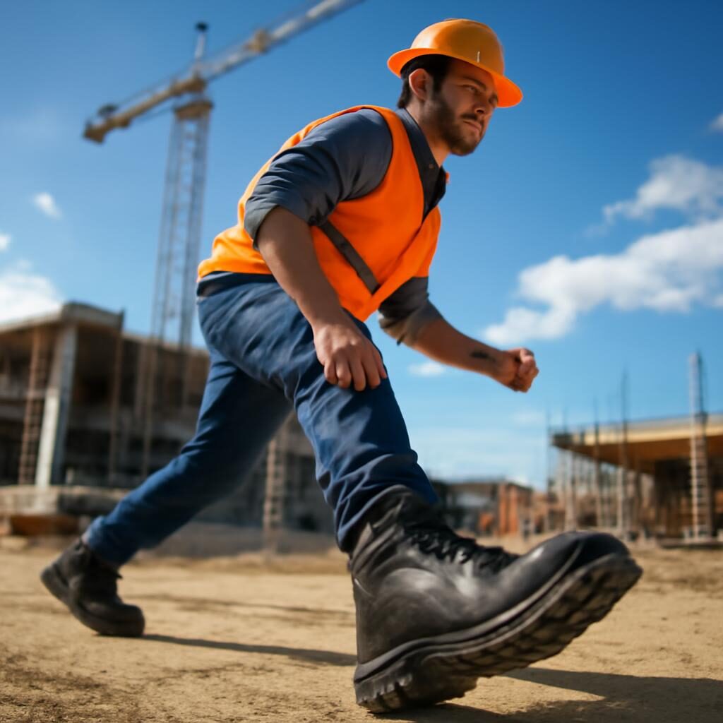 Ouvrier portant ses chaussures S3 sur un chantier ensoleillé