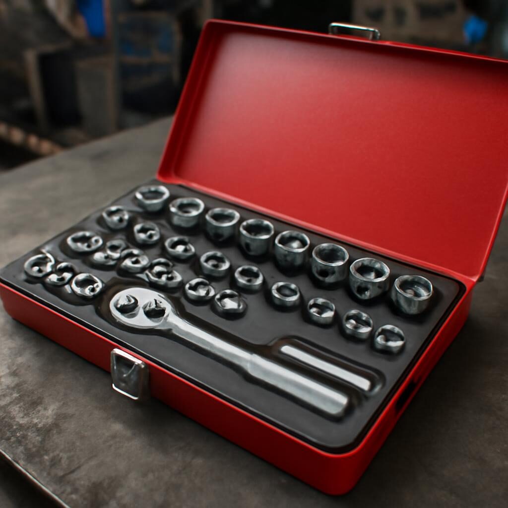 Coffret de douilles 1/2 pouce sur établi