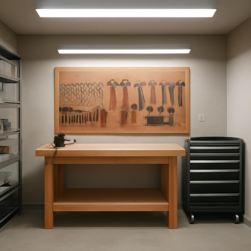 Vue large atelier domestique organisé avec établi