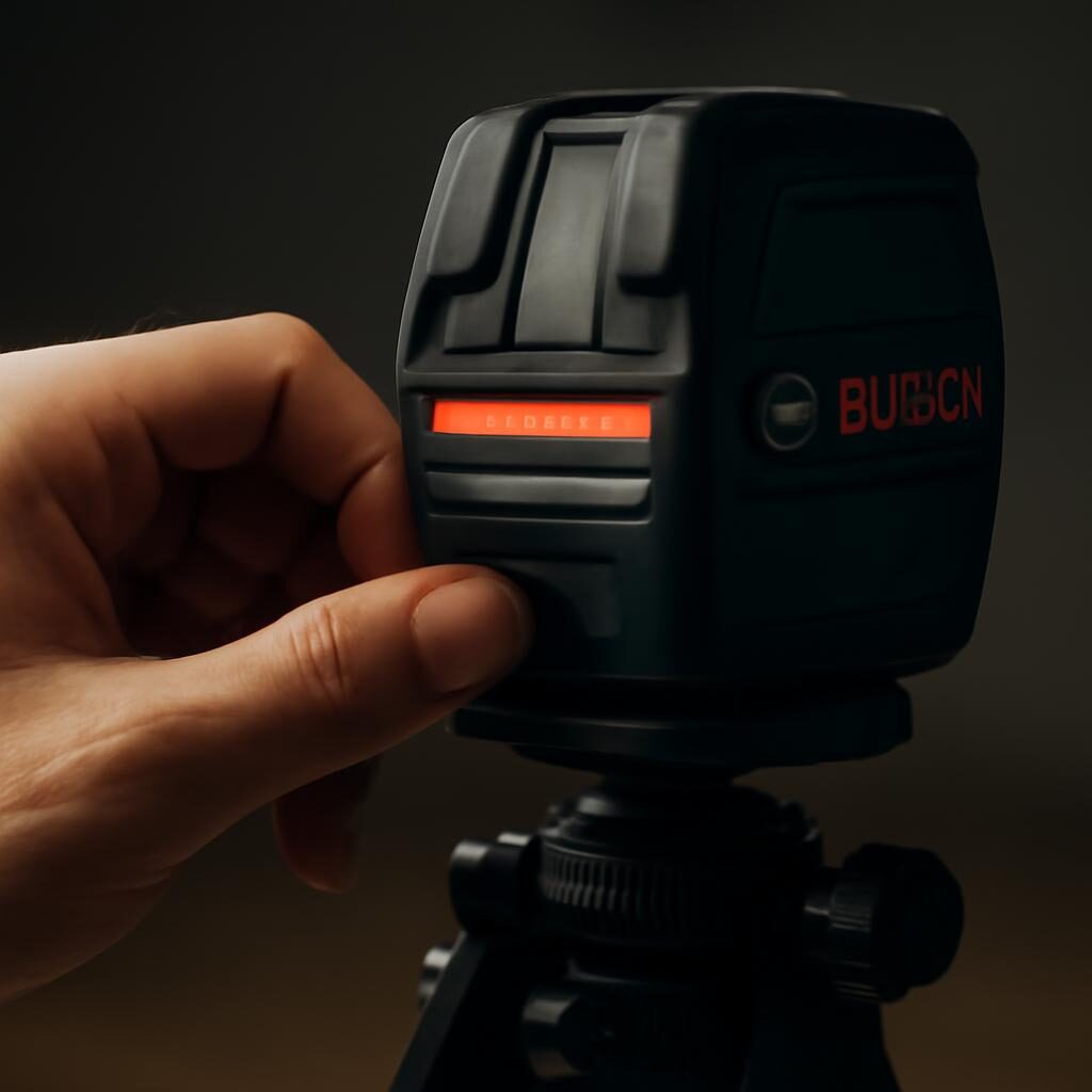 Main ajustant niveau laser Bosch sur trépied