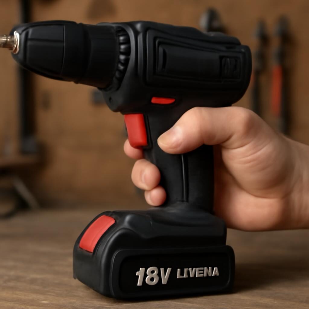 Batterie 18V lithium insérée dans la perceuse
