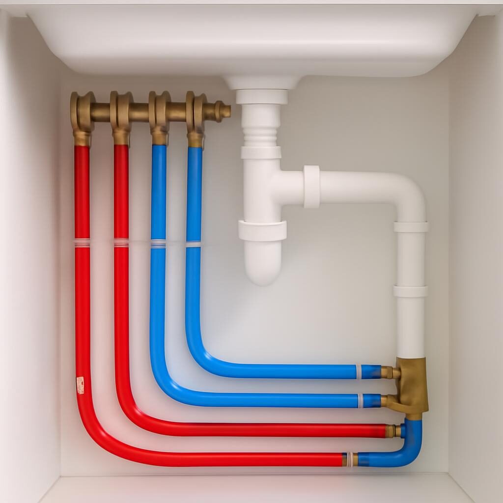 Installation plomberie PER sous évier moderne