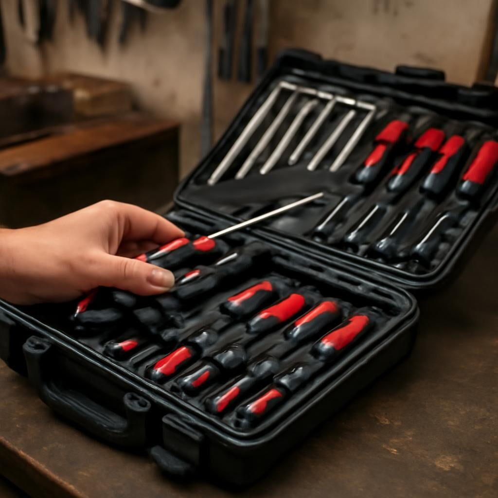 Sélection d'un tournevis dans une servante d'atelier