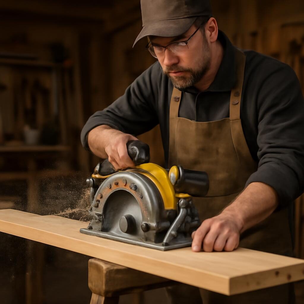 Scie circulaire DeWalt FlexVolt 60V en action sur planche bois